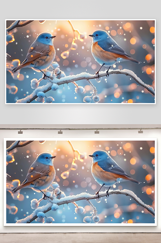 冬天树枝上的小鸟-众图网