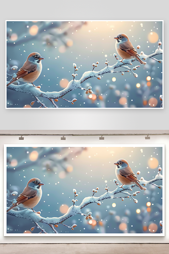 冬天树枝上的小鸟-众图网