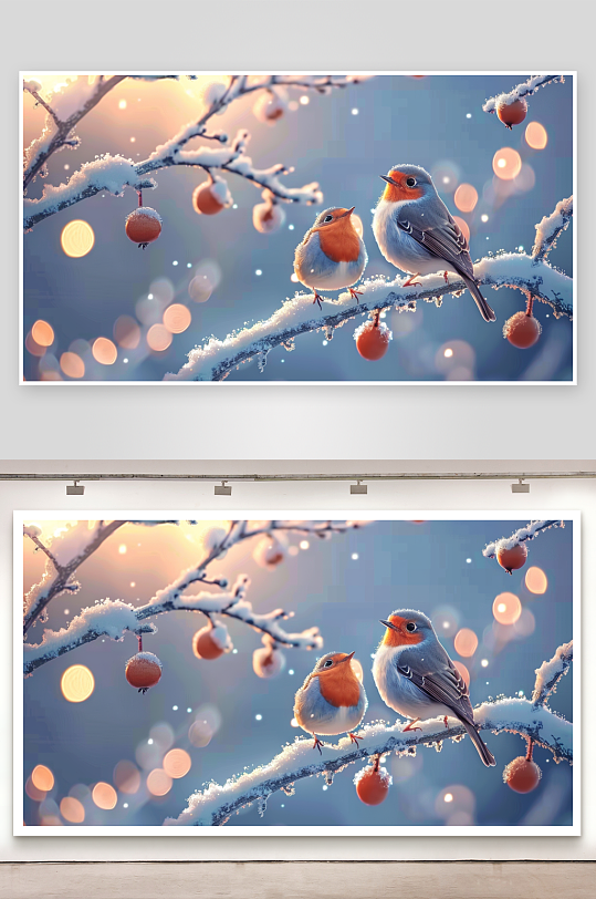 冬天树枝上的小鸟-众图网