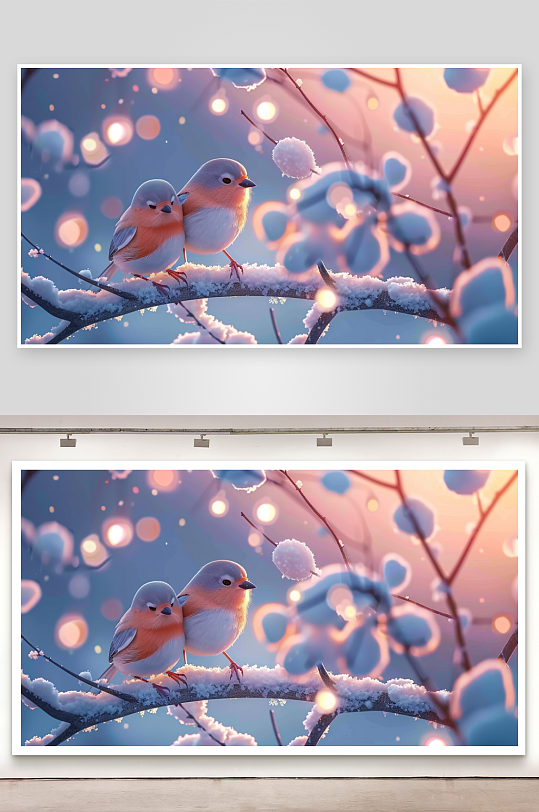 冬天树枝上的小鸟-众图网