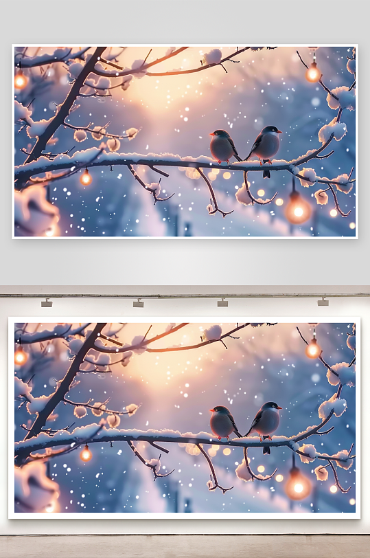 冬天树枝上的小鸟-众图网