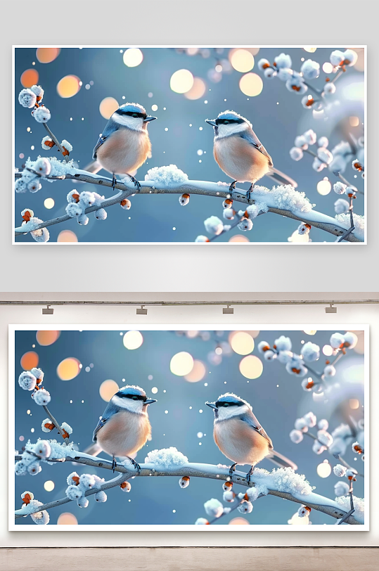 冬天树枝上的小鸟-众图网