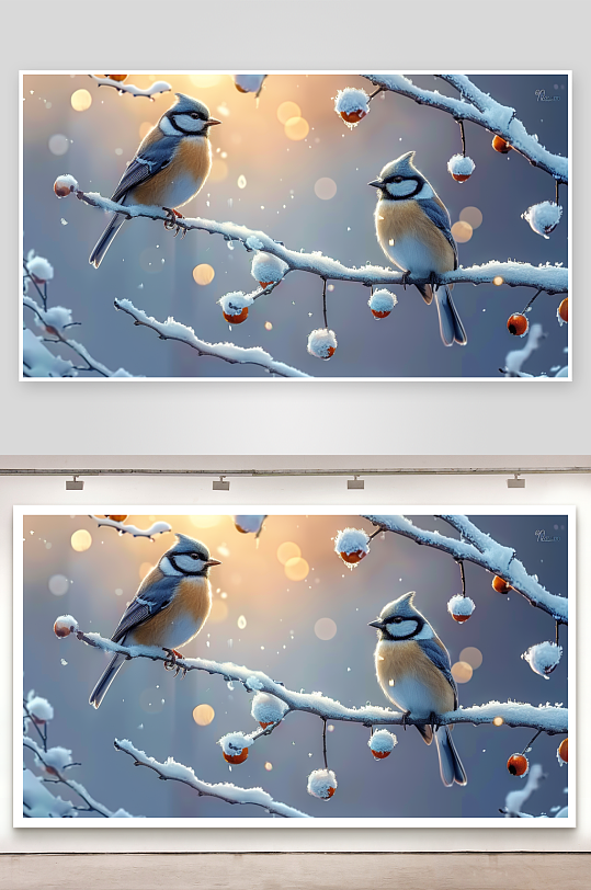 冬天树枝上的小鸟-众图网