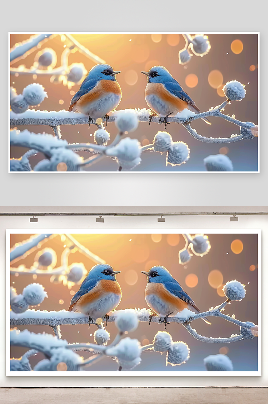 冬天树枝上的小鸟-众图网