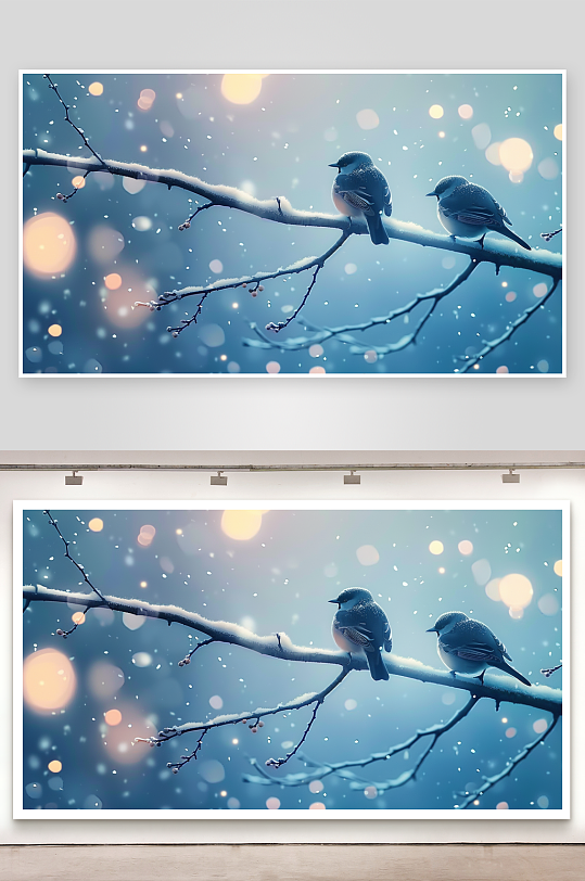 冬天树枝上的小鸟-众图网