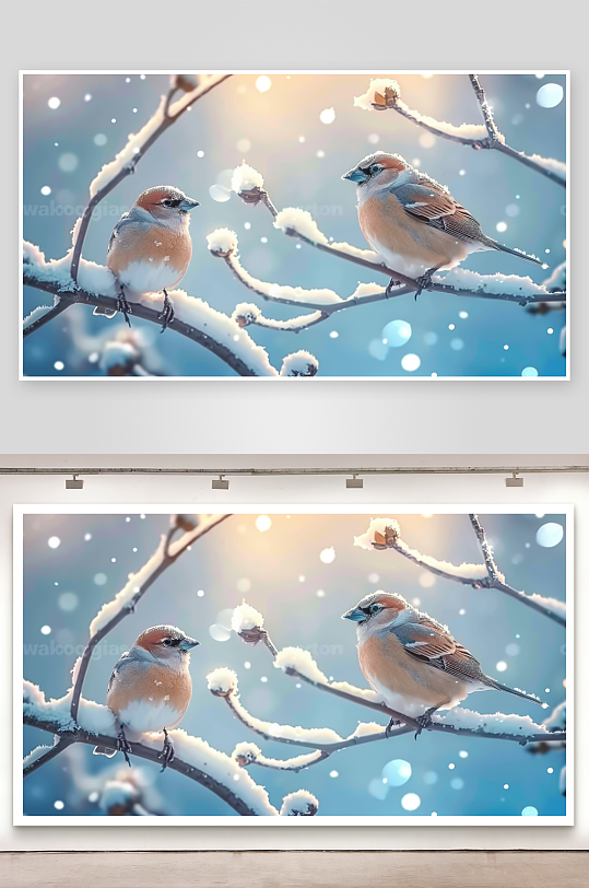 冬天树枝上的小鸟-众图网