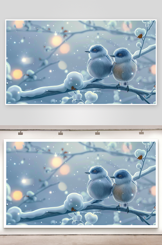 冬天树枝上的小鸟-众图网