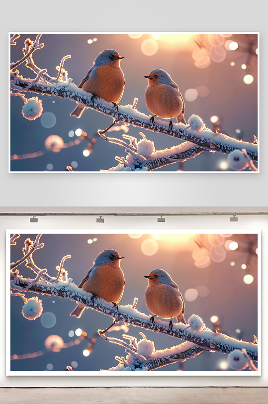 冬天树枝上的小鸟-众图网