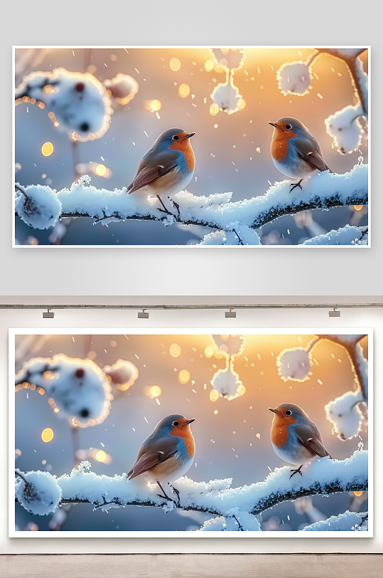 冬天树枝上的小鸟-众图网