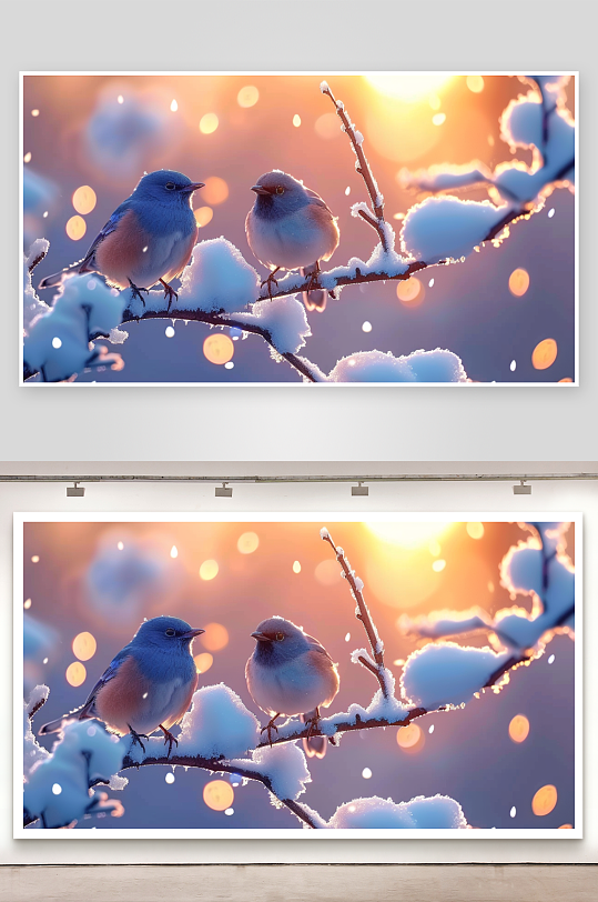 冬天树枝上的小鸟-众图网