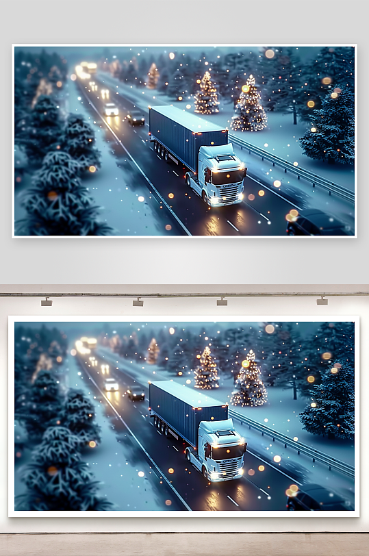 冬天公路上行驶的车辆-众图网