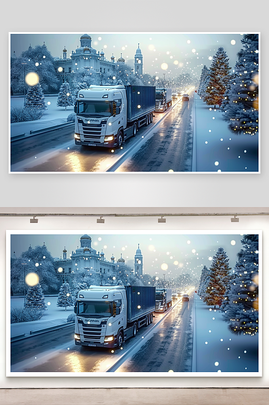 冬天公路上行驶的车辆-众图网