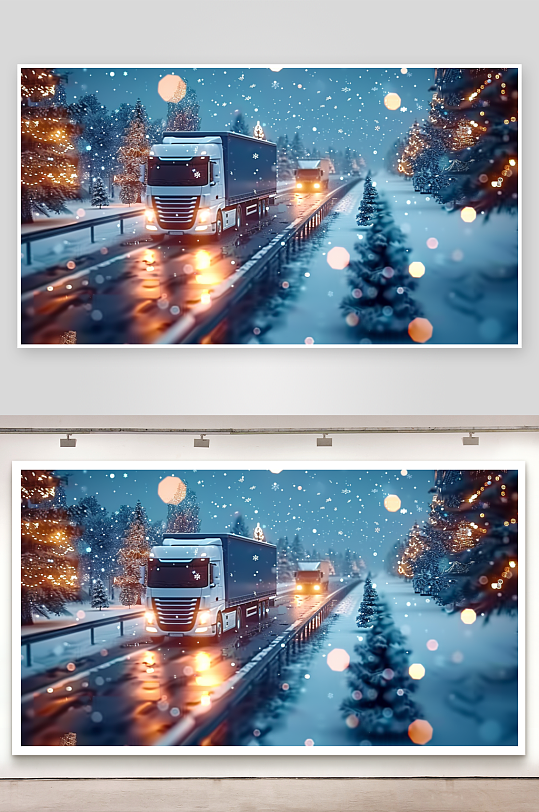 冬天公路上行驶的车辆-众图网