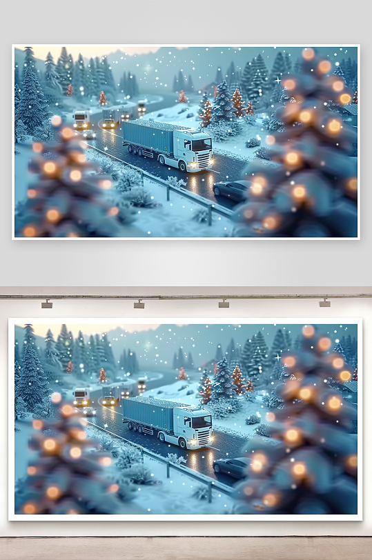 冬天公路上行驶的车辆-众图网