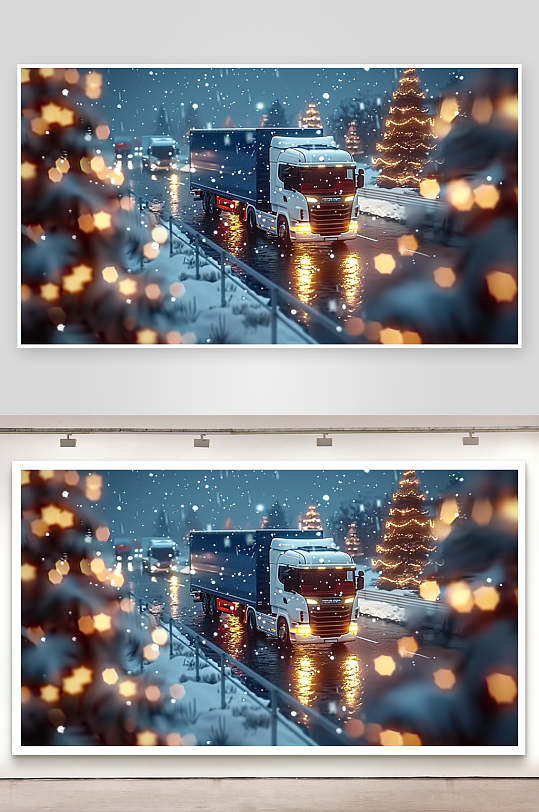 冬天公路上行驶的车辆-众图网