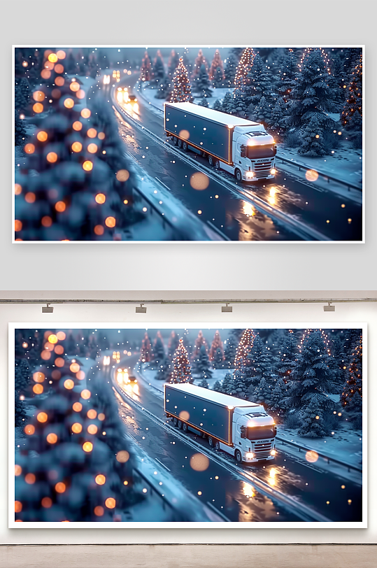 冬天公路上行驶的车辆-众图网