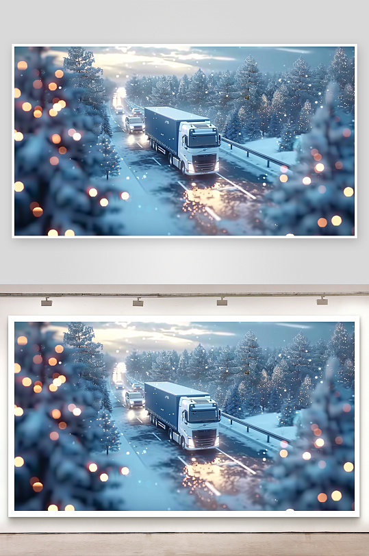 冬天公路上行驶的车辆-众图网