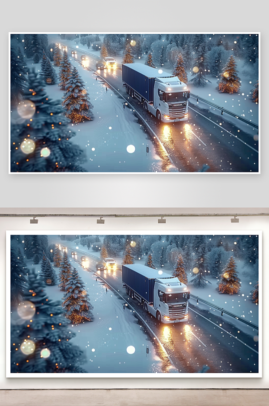 冬天公路上行驶的车辆-众图网