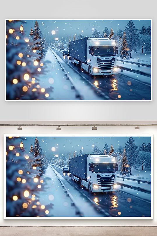 冬天公路上行驶的车辆-众图网