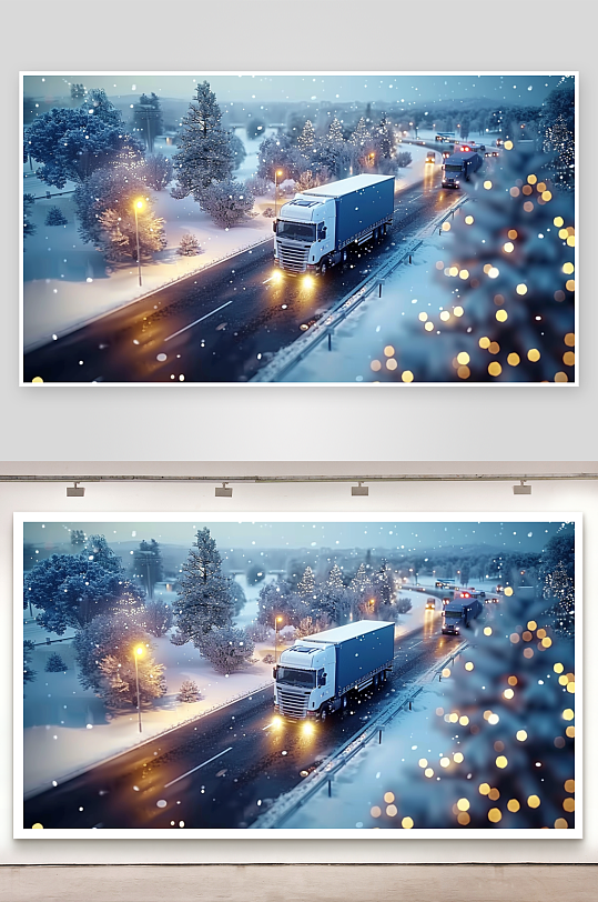 冬天公路上行驶的车辆-众图网