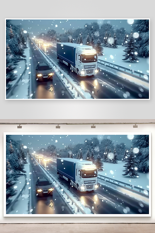 冬天公路上行驶的车辆-众图网