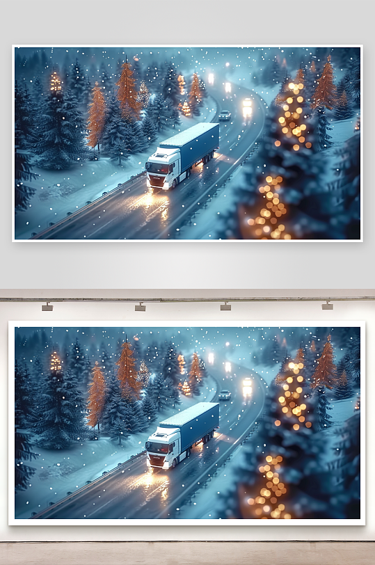 冬天公路上行驶的车辆-众图网