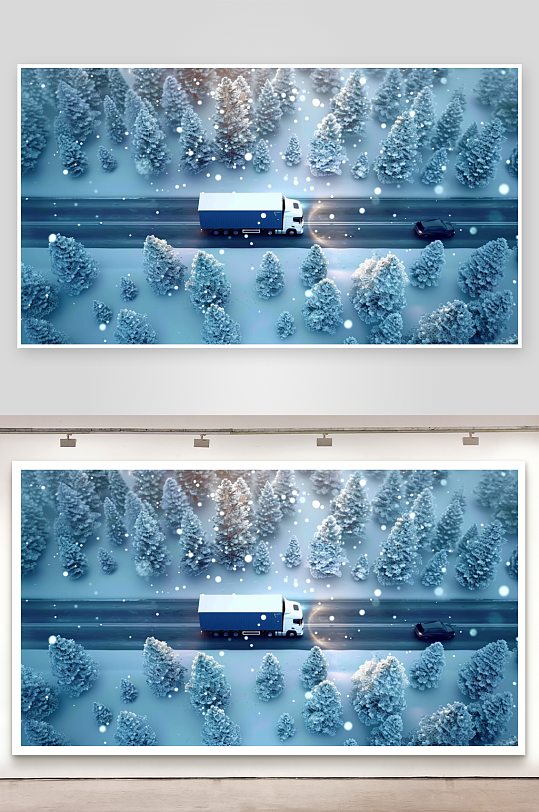 冬天公路上行驶的车辆-众图网