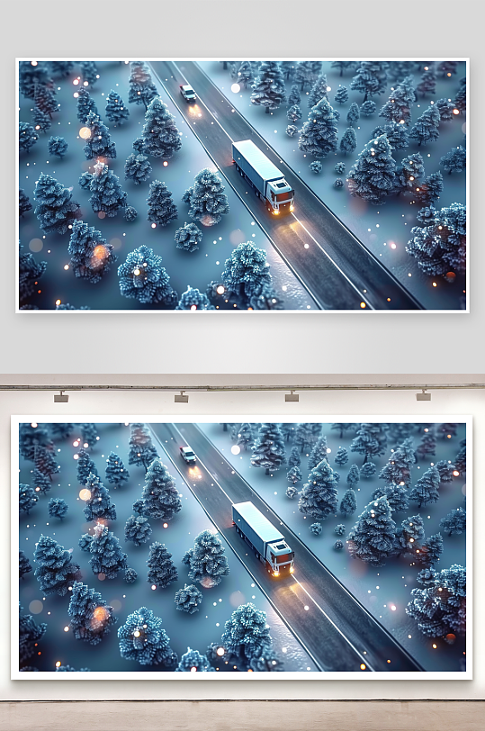 冬天公路上行驶的车辆-众图网