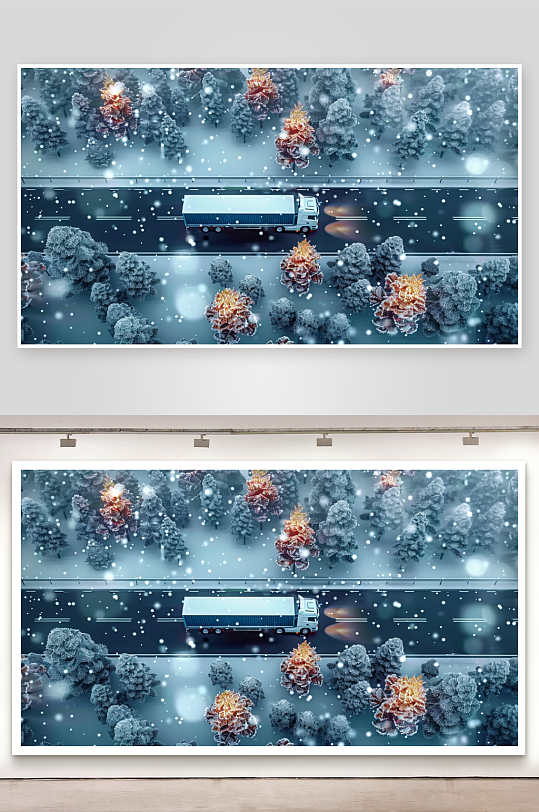 冬天公路上行驶的车辆-众图网