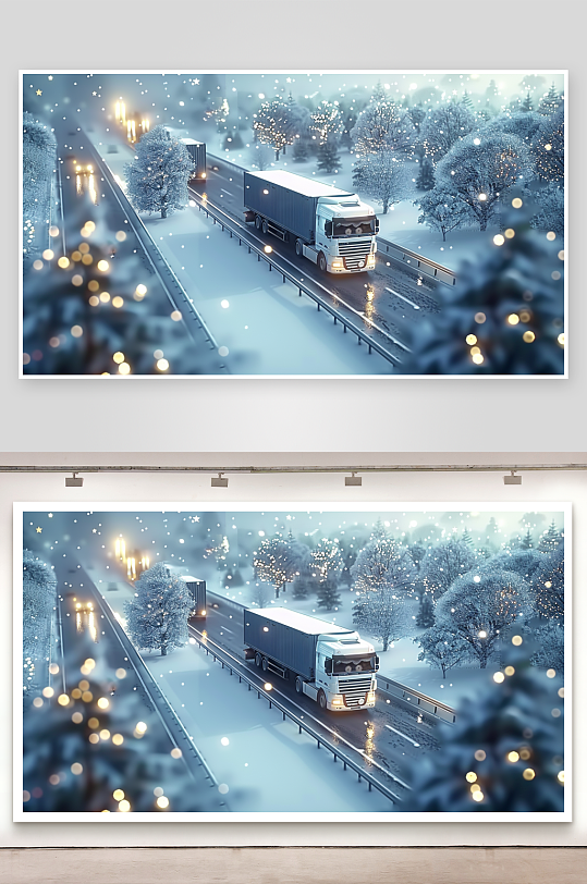 冬天公路上行驶的车辆-众图网