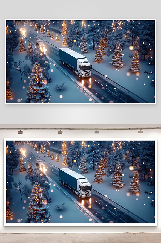 冬天公路上行驶的车辆-众图网