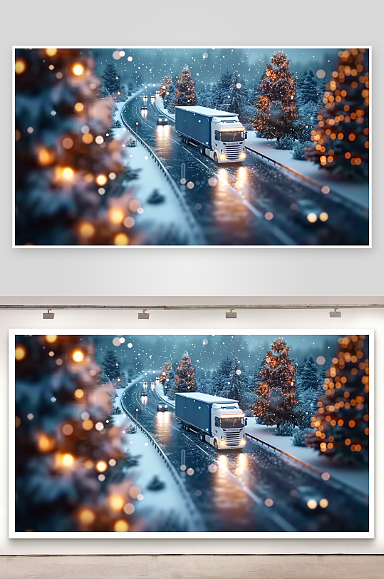 冬天公路上行驶的车辆-众图网