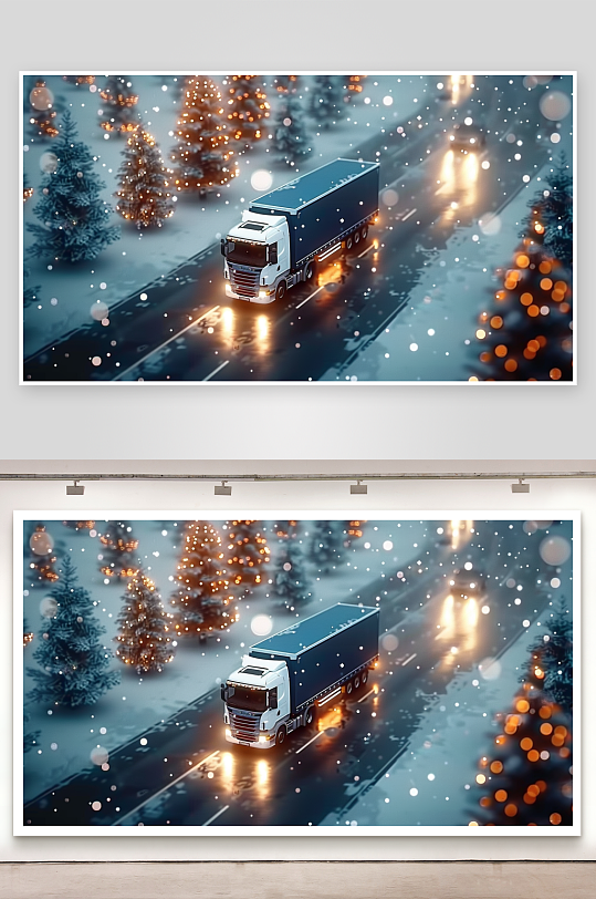 冬天公路上行驶的车辆-众图网