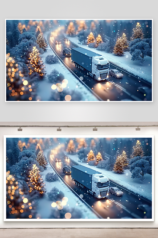 冬天公路上行驶的车辆-众图网