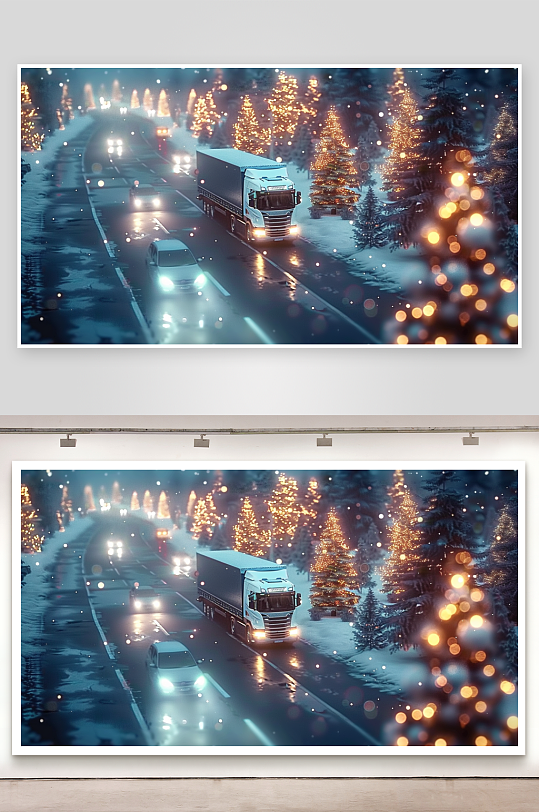 冬天公路上行驶的车辆-众图网