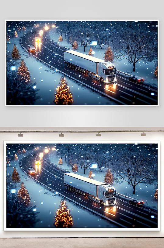 冬天公路上行驶的车辆-众图网