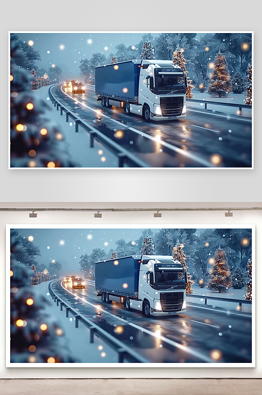 冬天公路上行驶的车辆-众图网