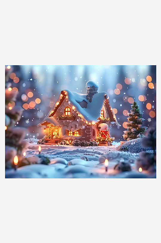 冬季雪地中的小房屋-众图网