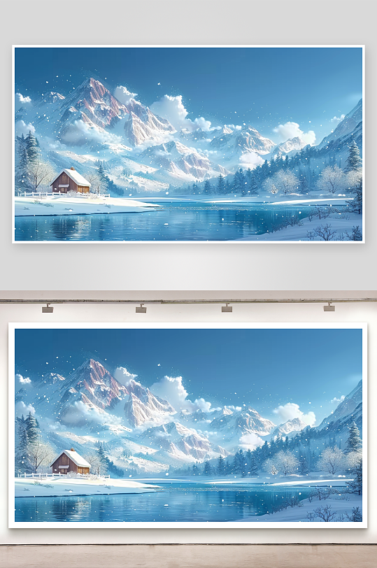 大山河流边的房屋景色-众图网