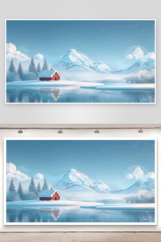 大山河流边的房屋景色-众图网