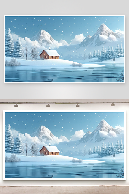 大山河流边的房屋景色-众图网