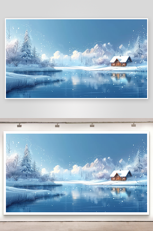 大山河流边的房屋景色-众图网