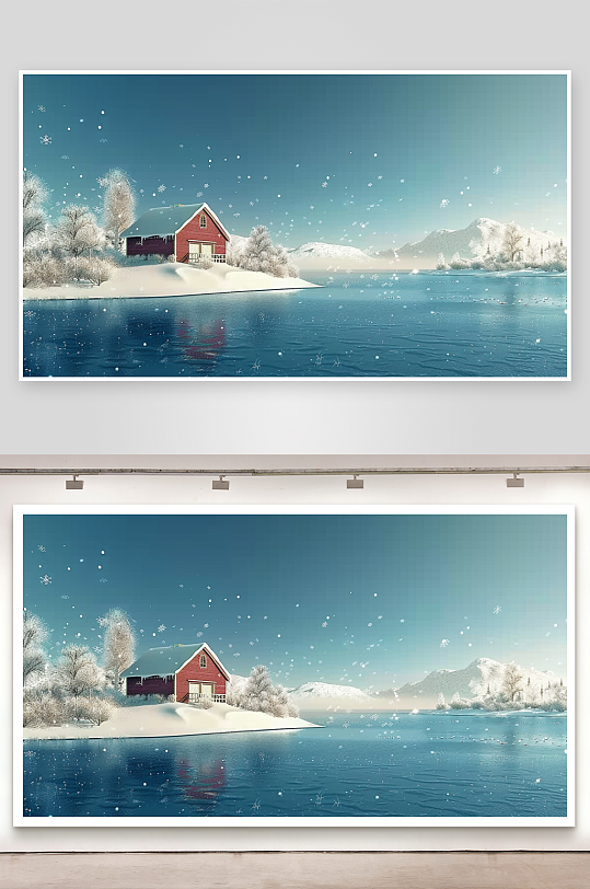 大山河流边的房屋景色-众图网