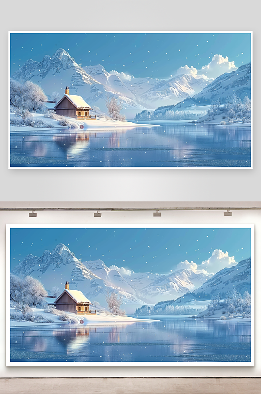 大山河流边的房屋景色-众图网