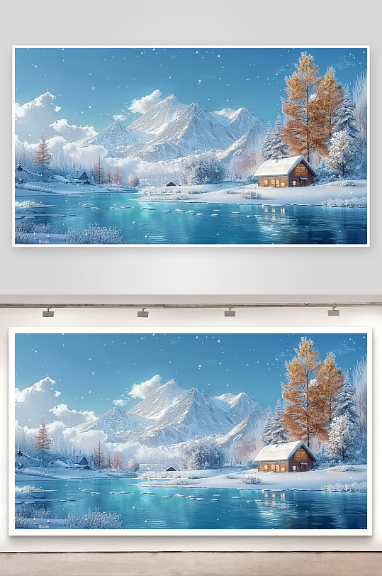 大山河流边的房屋景色-众图网