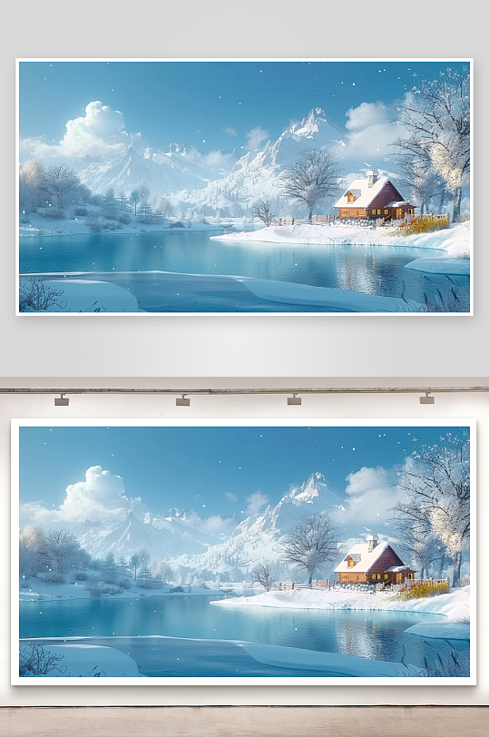 大山河流边的房屋景色-众图网