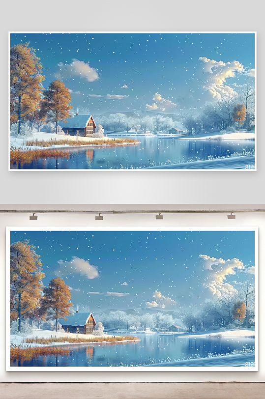 大山河流边的房屋景色-众图网