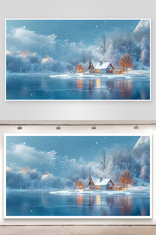 大山河流边的房屋景色-众图网