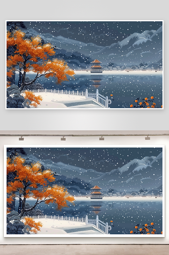 山下湖边的亭台景色-众图网