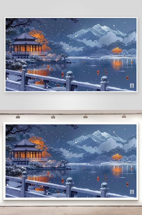 山下湖边的亭台景色-众图网